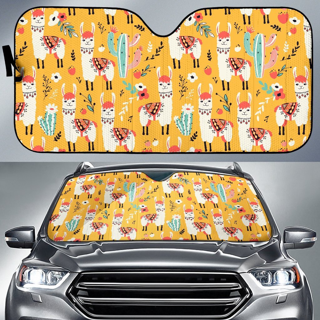 Llama Cactus Pattern Print Car Sun Shade-grizzshop