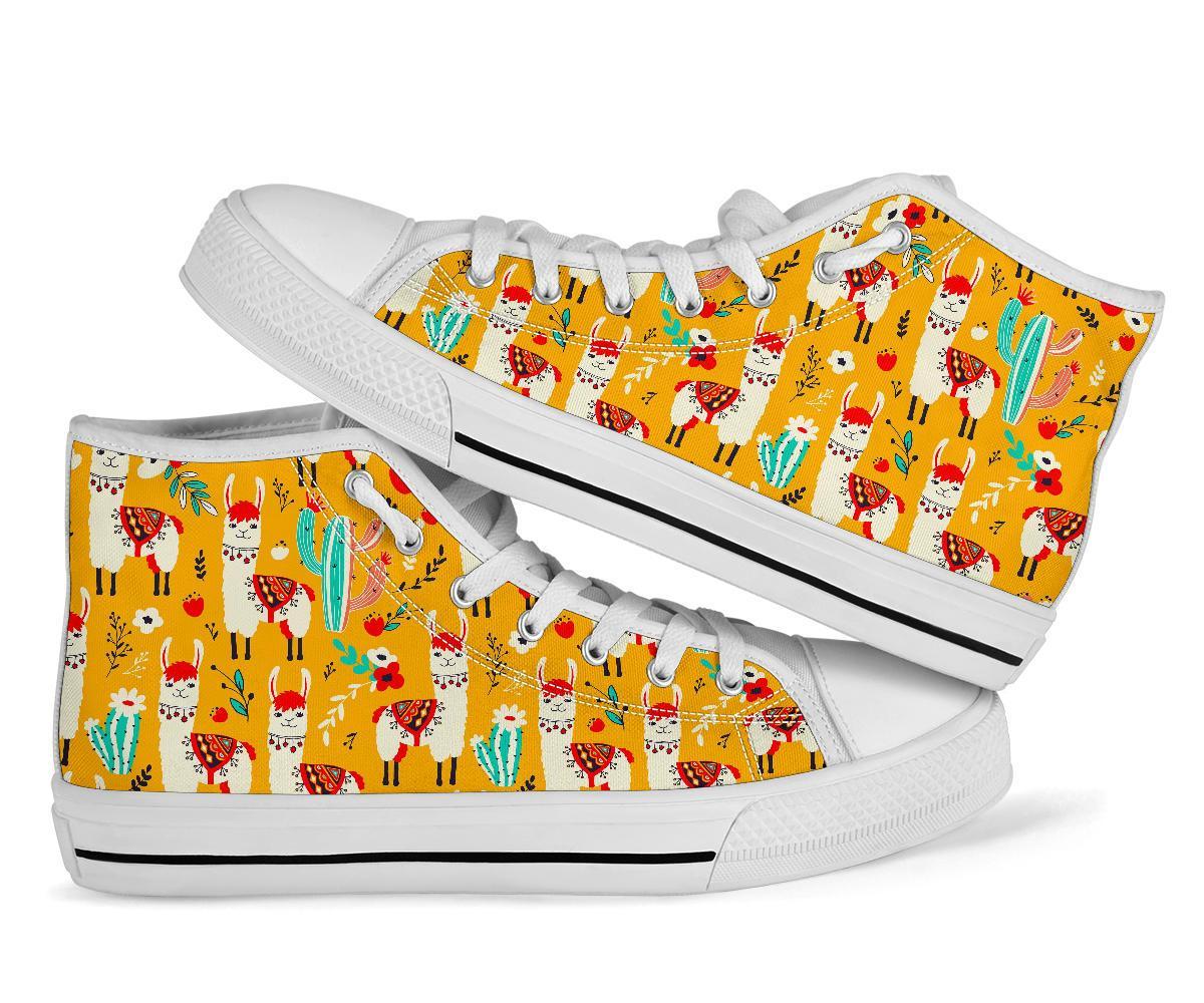 Llama Cactus Pattern Print Men Women's High Top Shoes-grizzshop