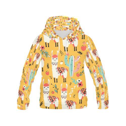 Llama Cactus Pattern Print Women Pullover Hoodie-grizzshop