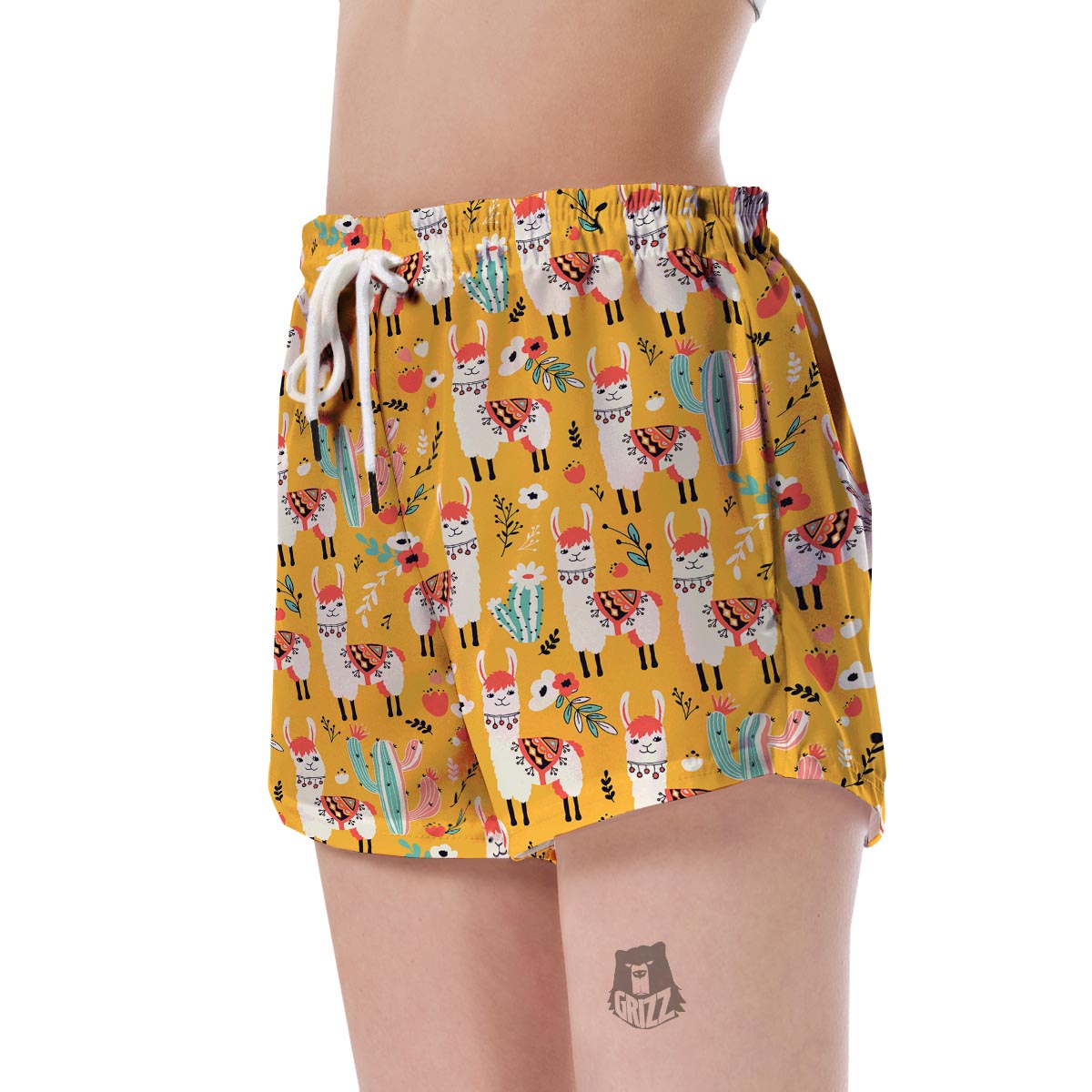 Llama Cactus Pattern Print Women's Shorts-grizzshop