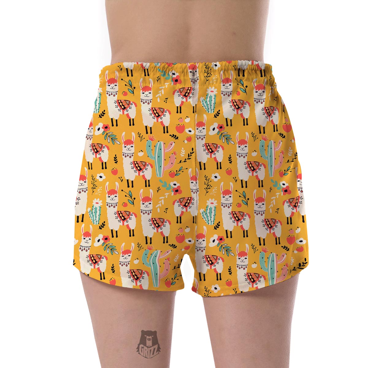 Llama Cactus Pattern Print Women's Shorts-grizzshop