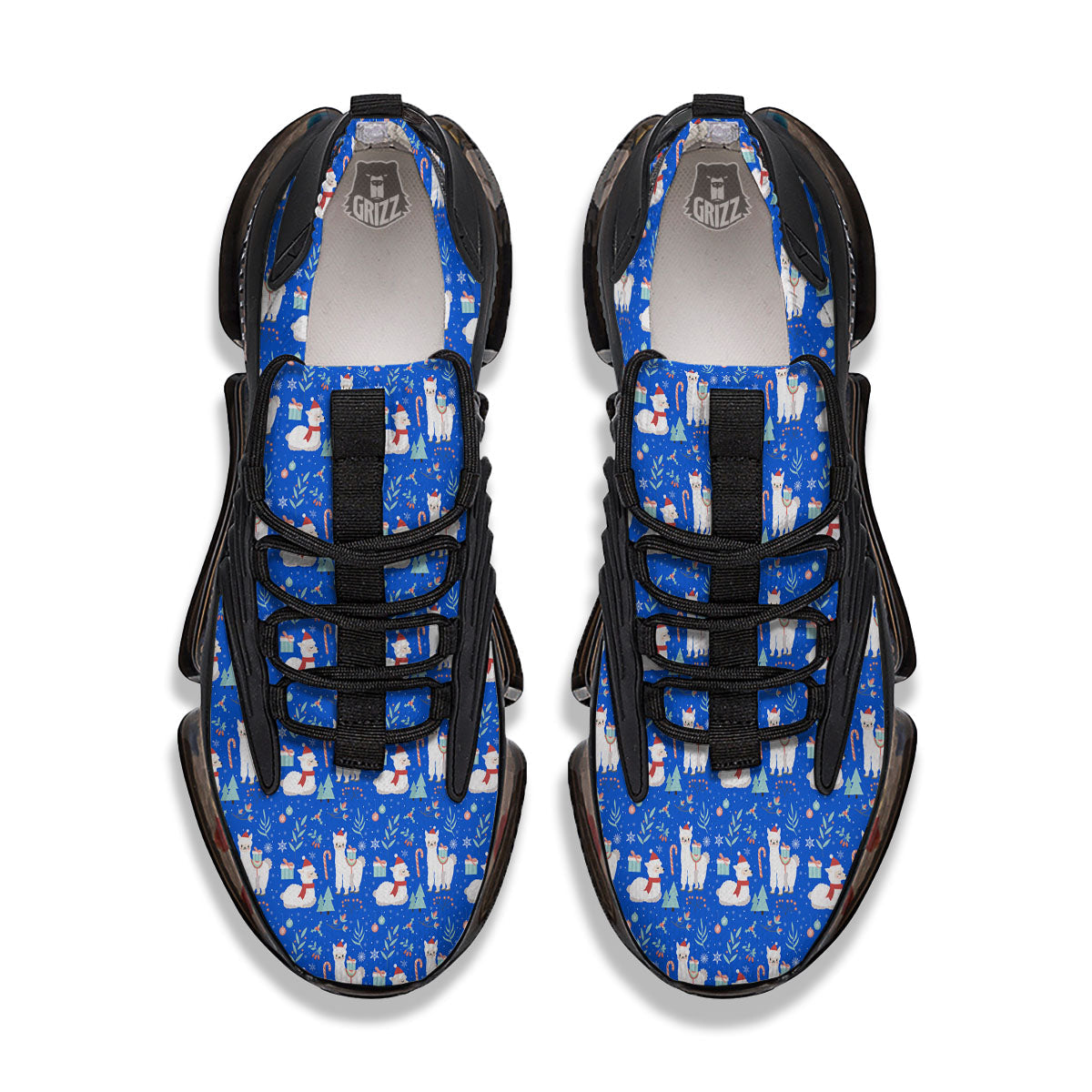 Llama Christmas Print Pattern Black Gym Shoes-grizzshop