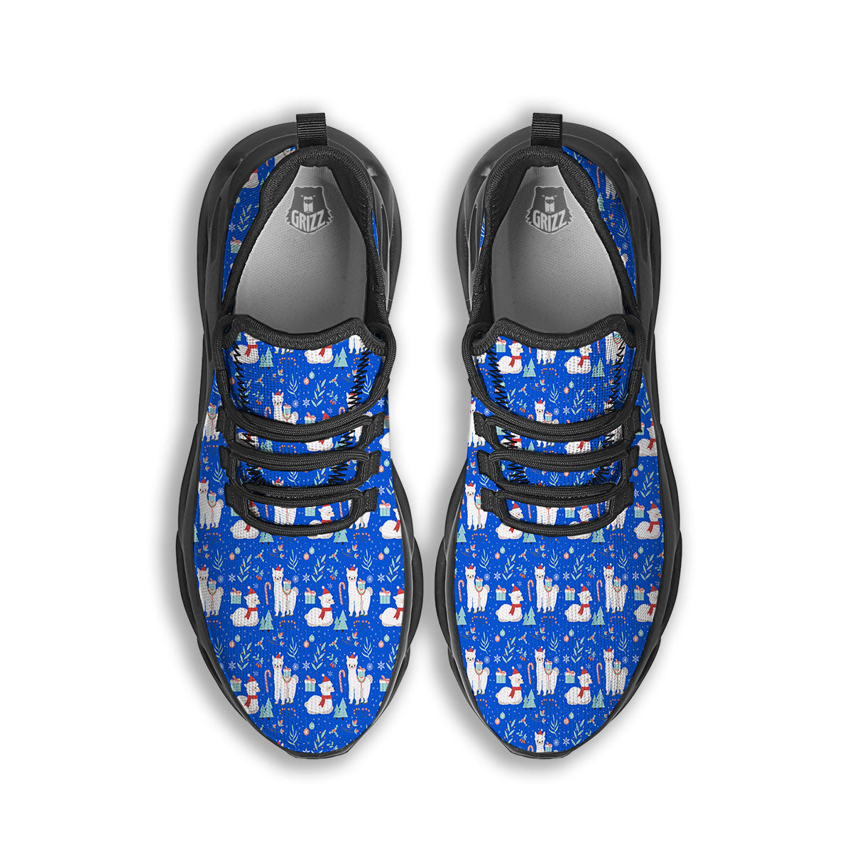 Llama Christmas Print Pattern Black Running Shoes-grizzshop