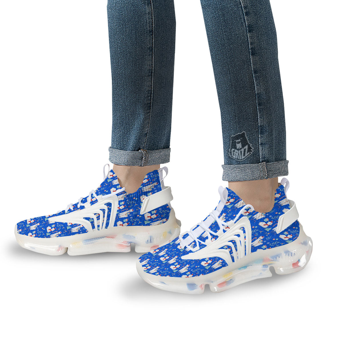 Llama Christmas Print Pattern White Gym Shoes-grizzshop