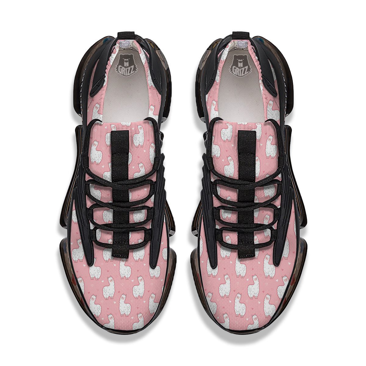 Llama Cute Pink Print Pattern Black Gym Shoes-grizzshop