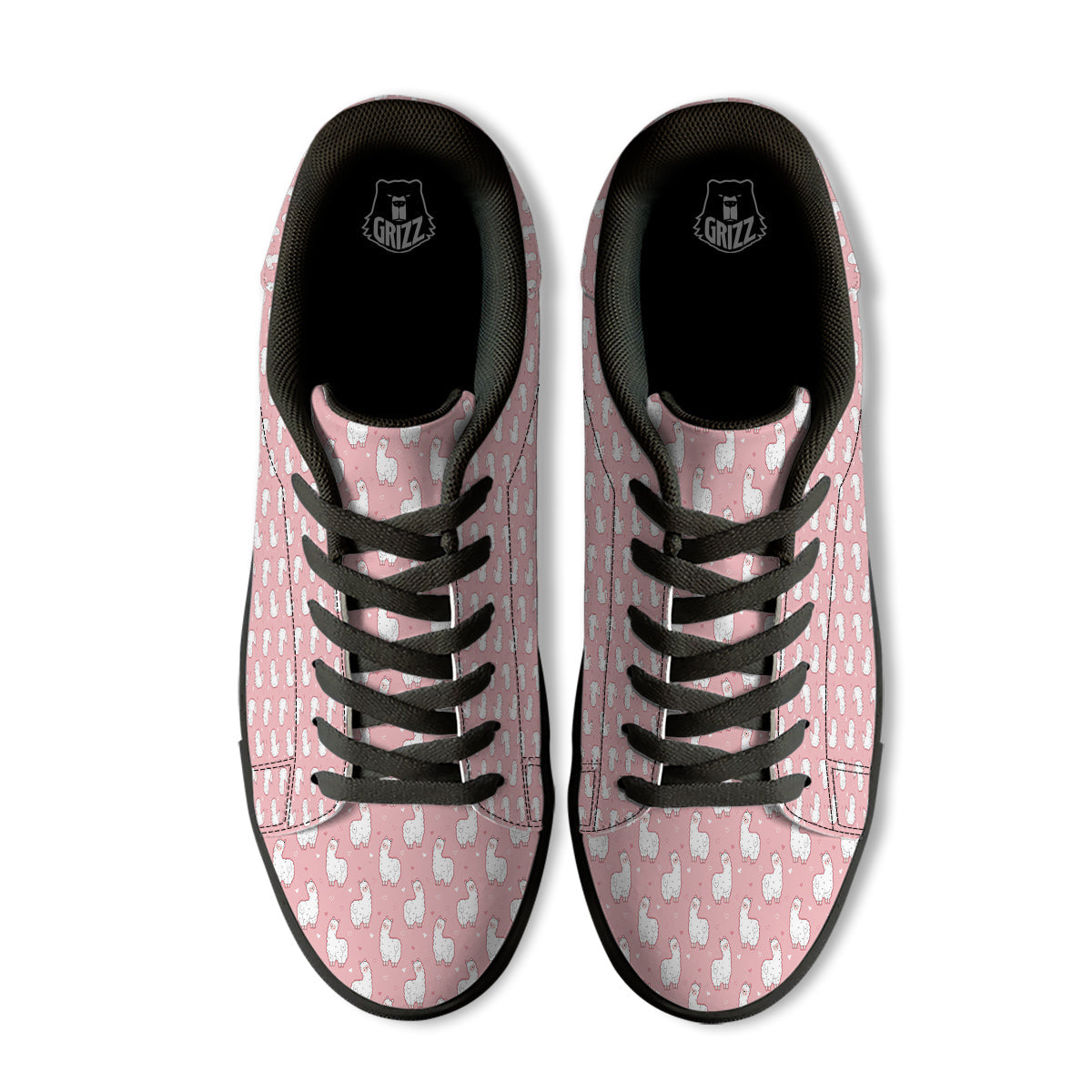 Llama Cute Pink Print Pattern Black Low Top Sneakers-grizzshop