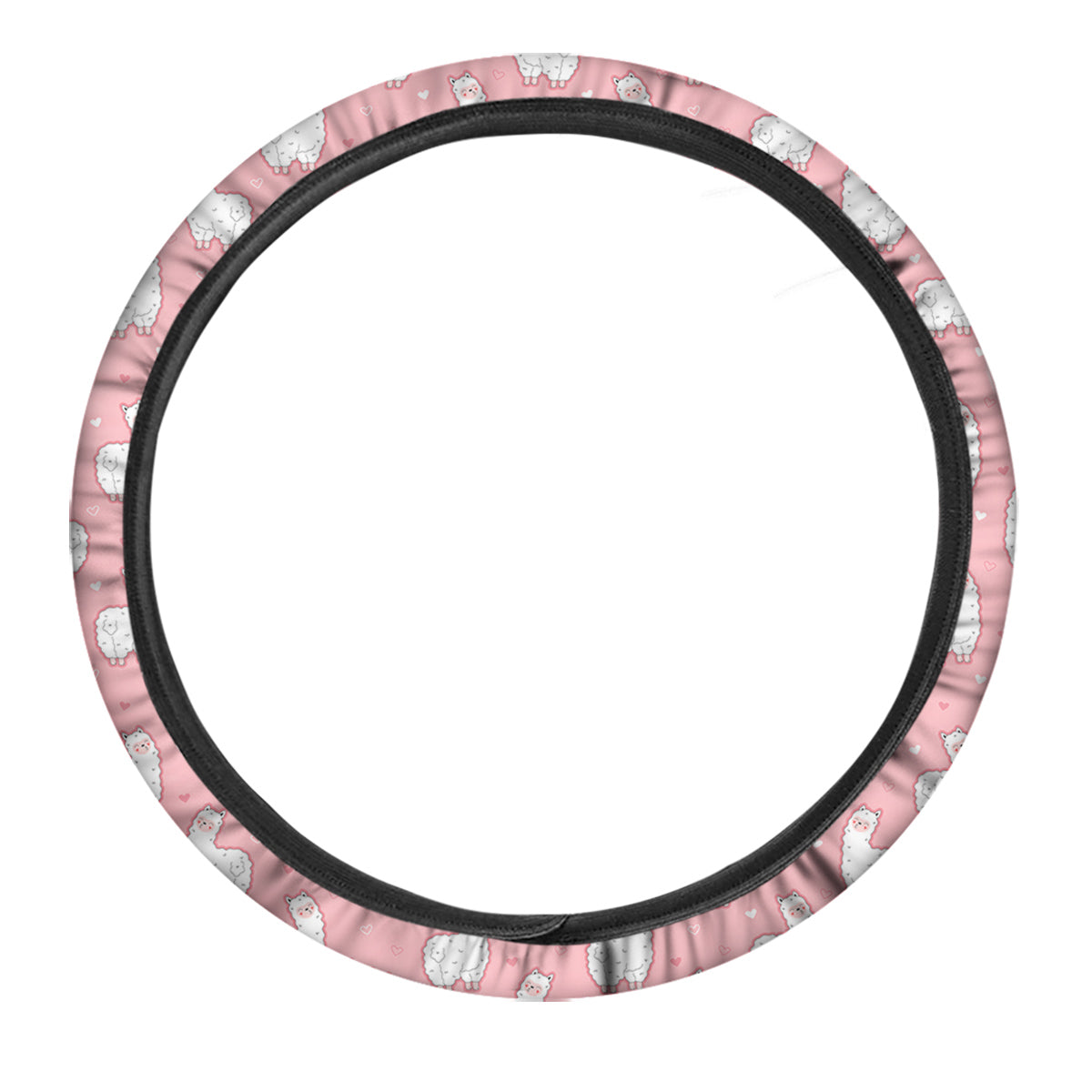 Llama Cute Pink Print Pattern Car Steering Wheel Cover-grizzshop