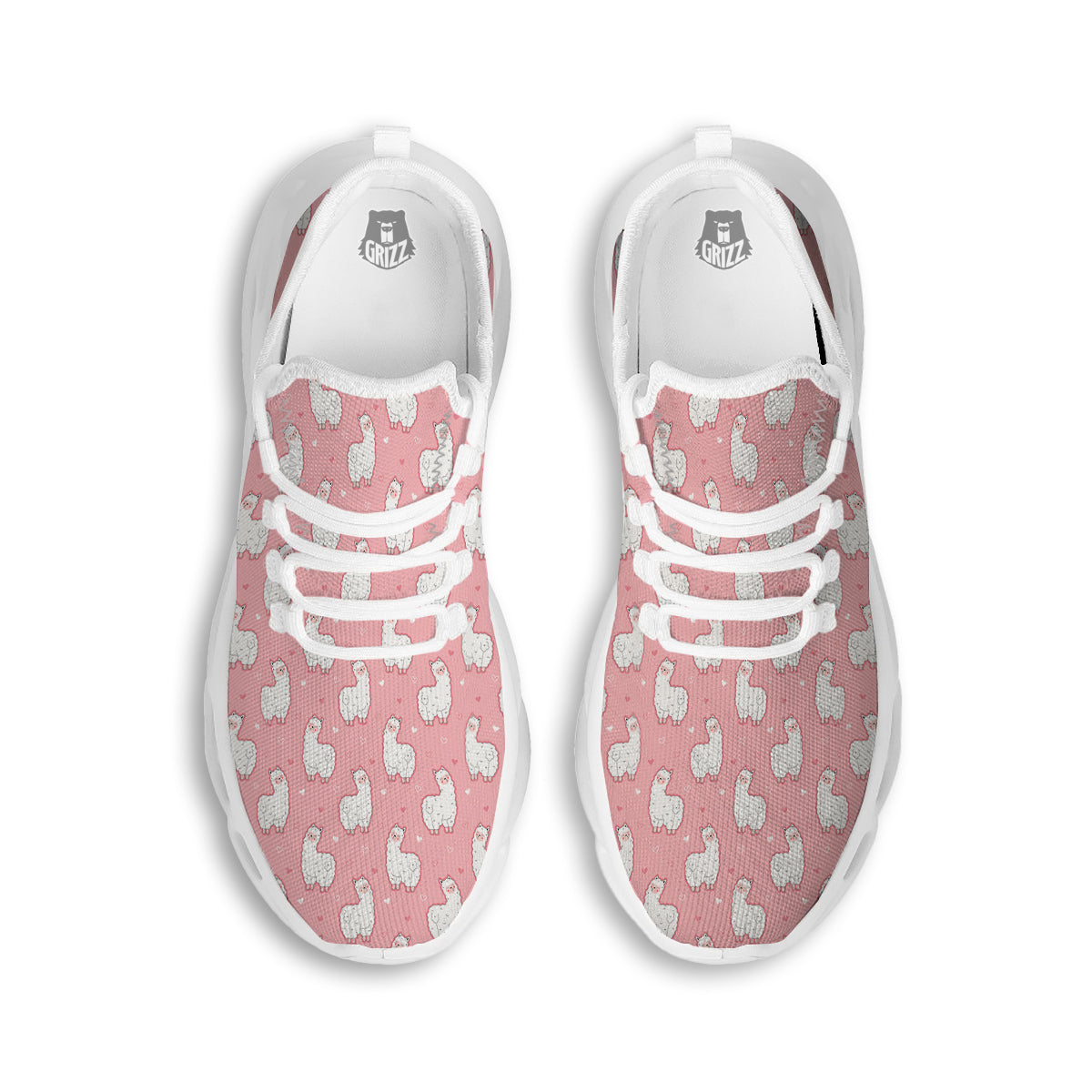 Llama Cute Pink Print Pattern White Running Shoes-grizzshop