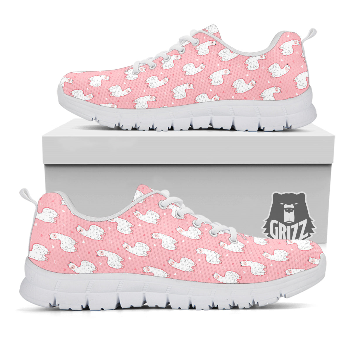Llama Cute Pink Print Pattern White Sneaker-grizzshop
