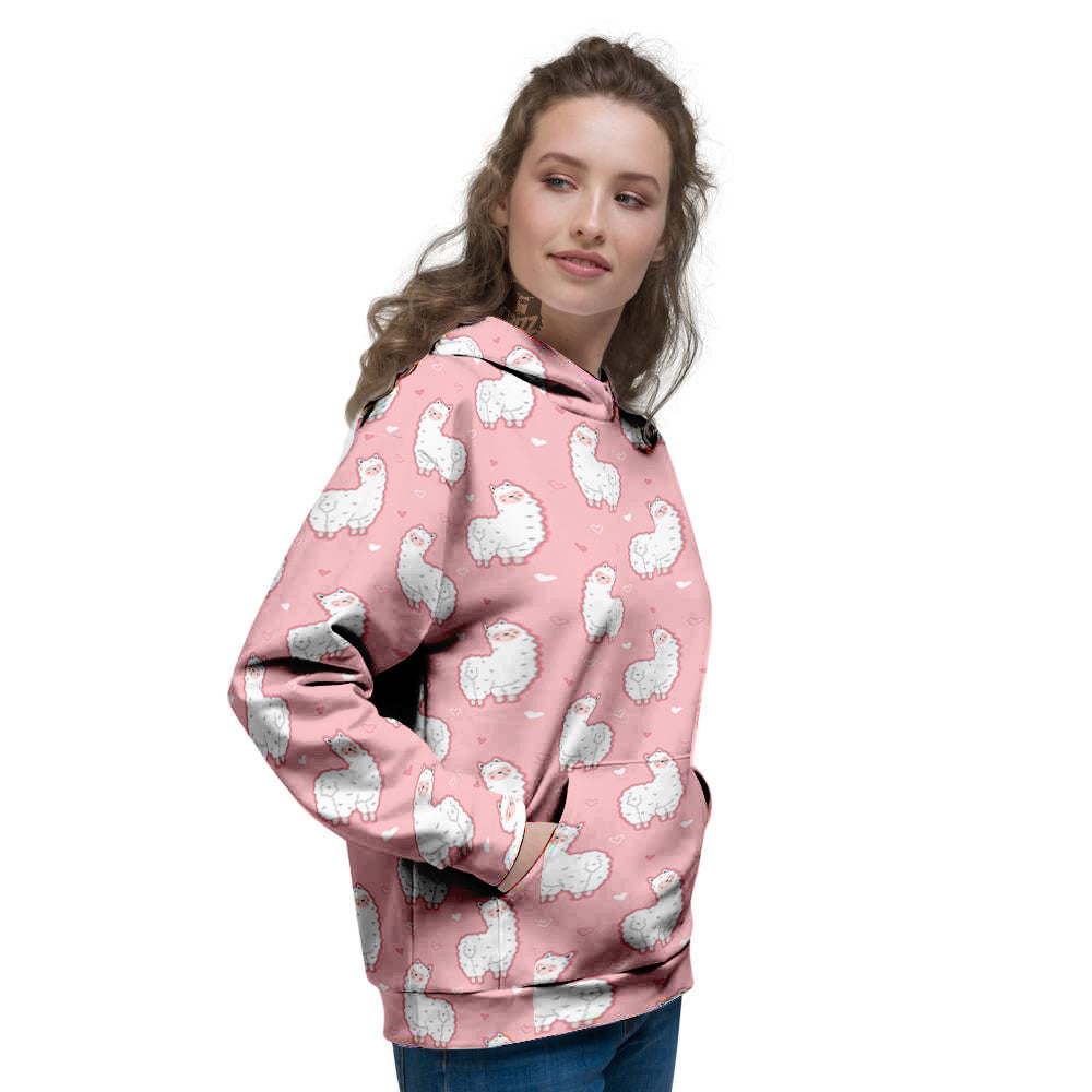 Llama Cute Pink Print Pattern Women's Hoodie-grizzshop