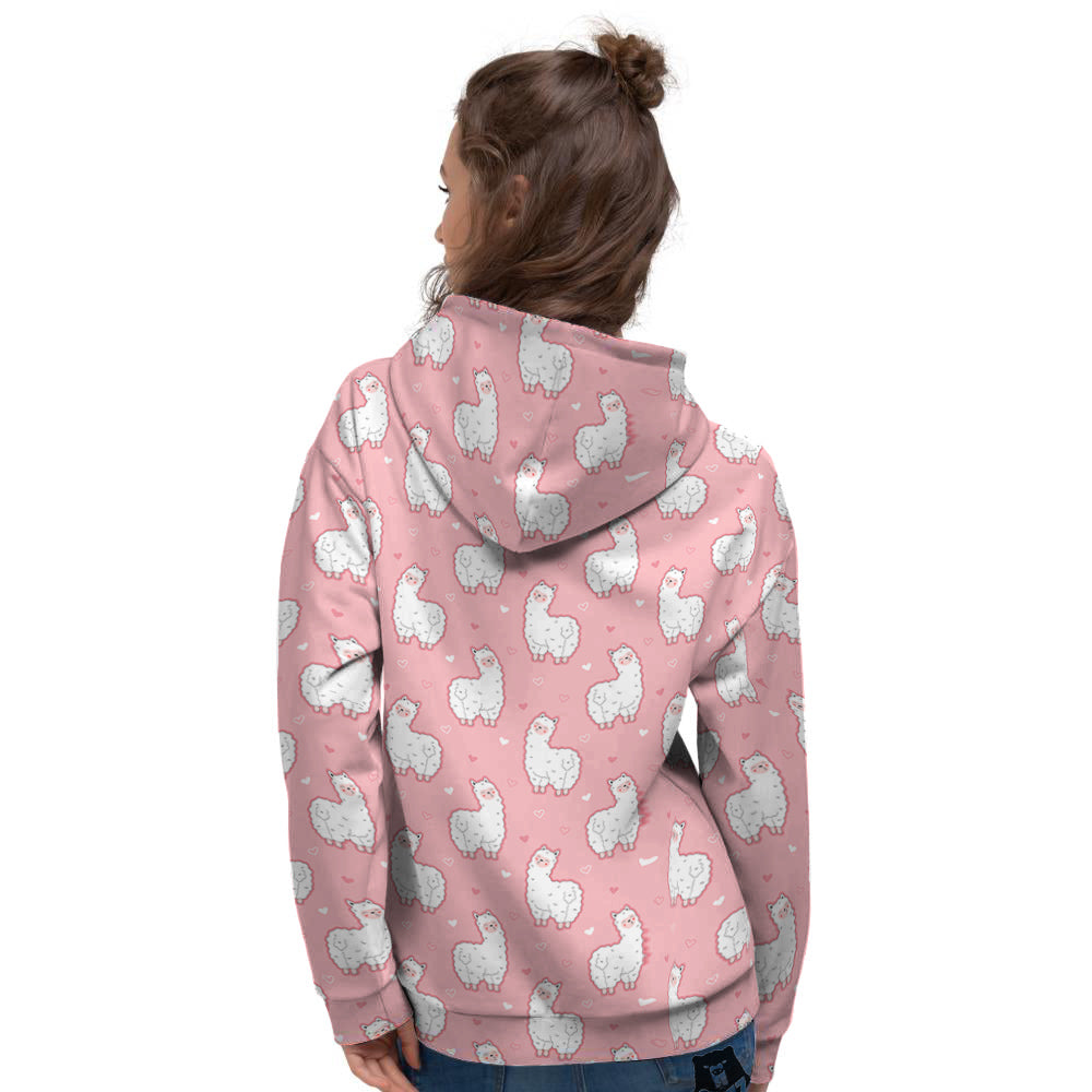 Llama Cute Pink Print Pattern Women's Hoodie-grizzshop