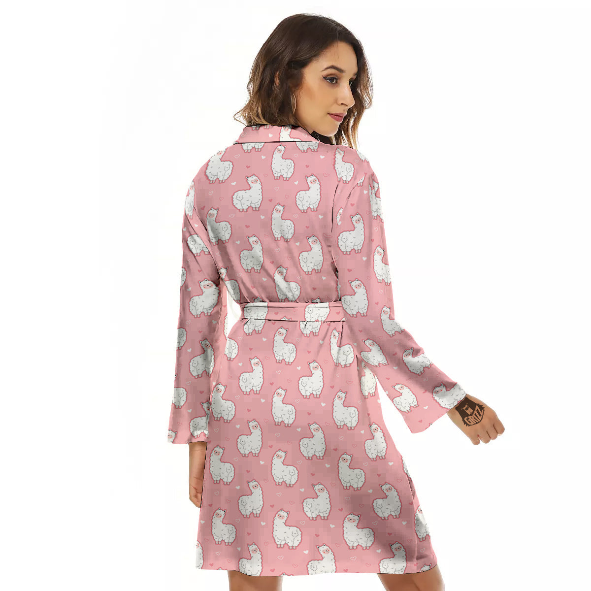 Llama Cute Pink Print Pattern Women's Robe-grizzshop