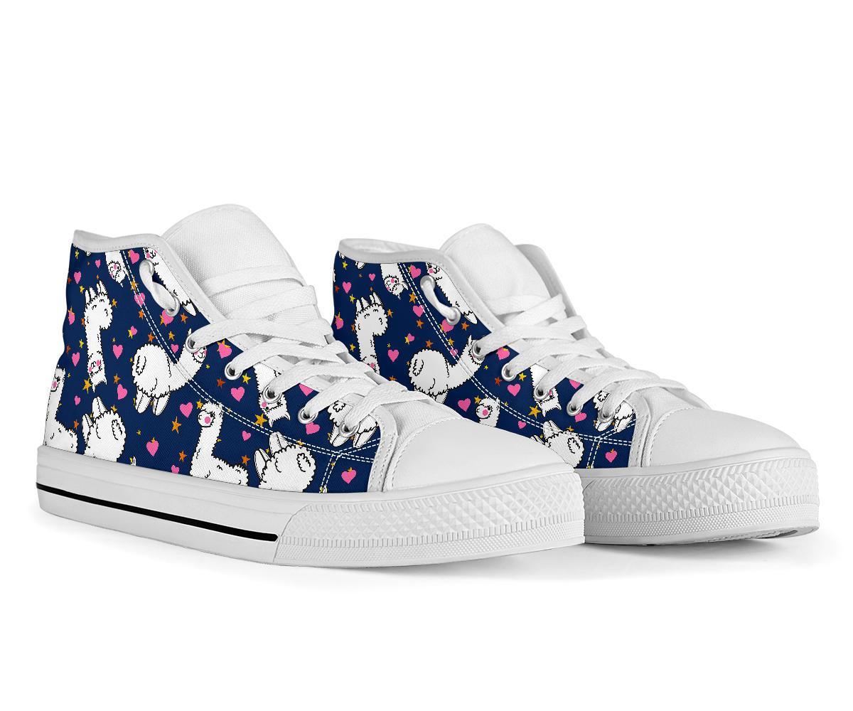 Llama Print Pattern Men Women's High Top Shoes-grizzshop