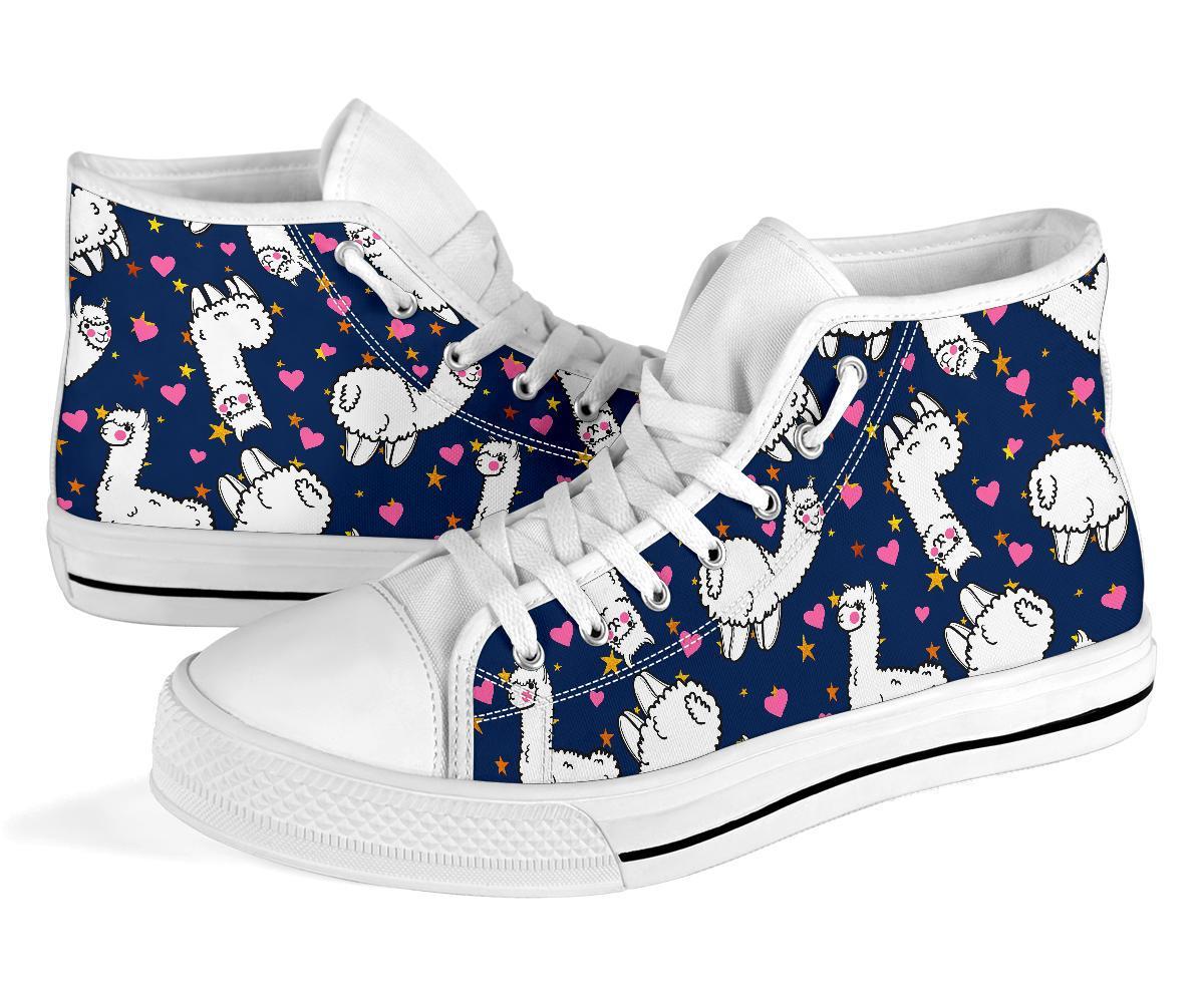 Llama Print Pattern Men Women's High Top Shoes-grizzshop