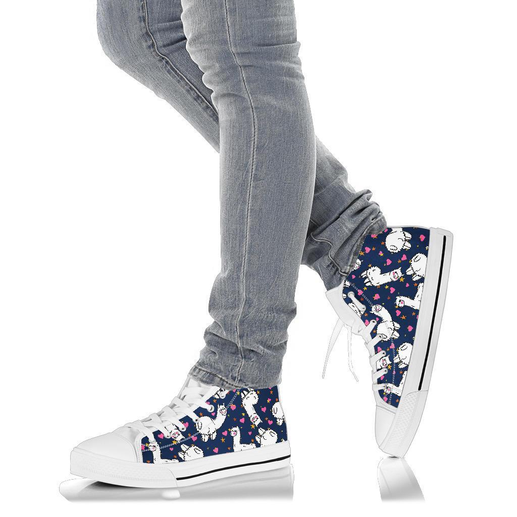 Llama Print Pattern Men Women's High Top Shoes-grizzshop