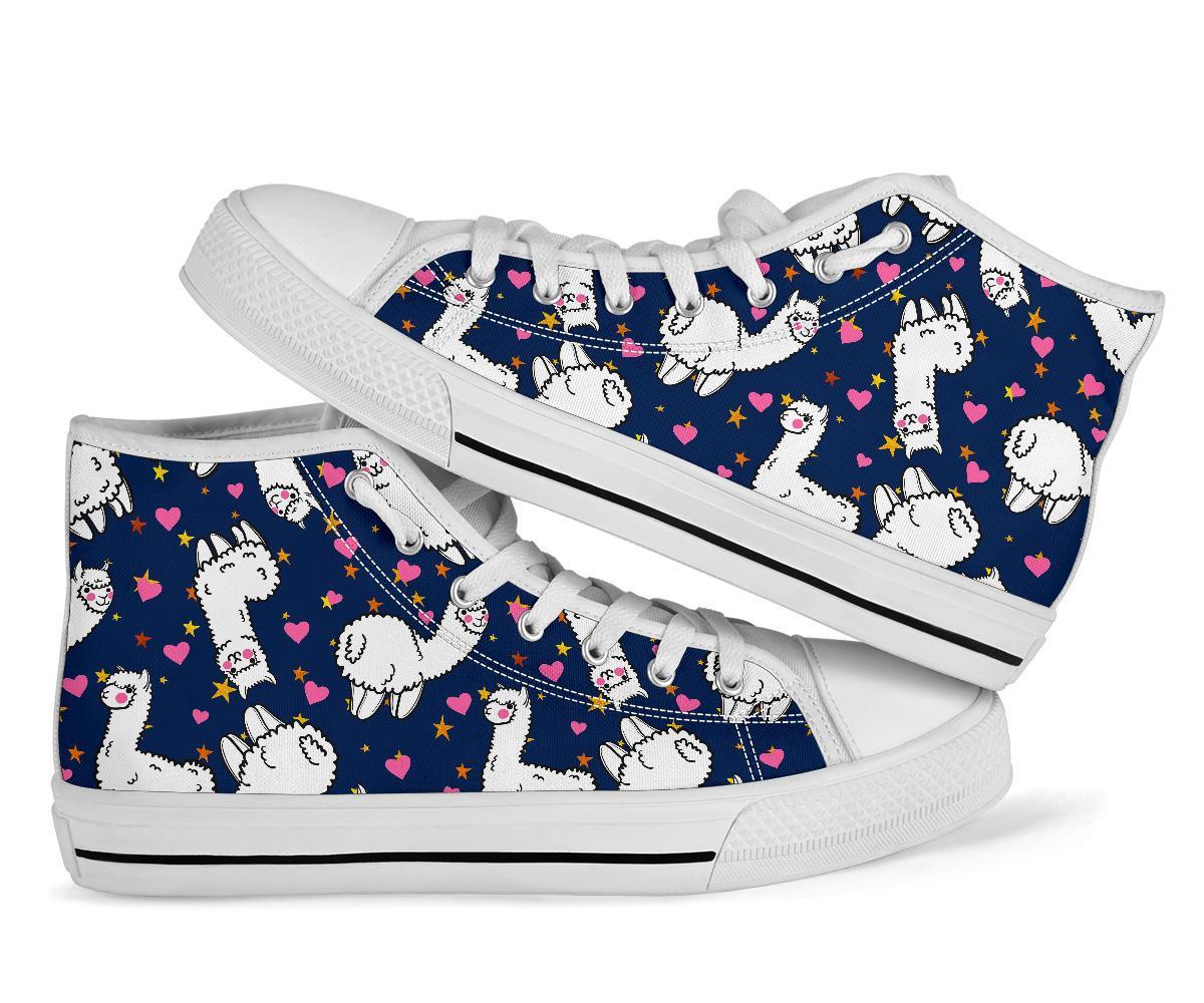 Llama Print Pattern Men Women's High Top Shoes-grizzshop