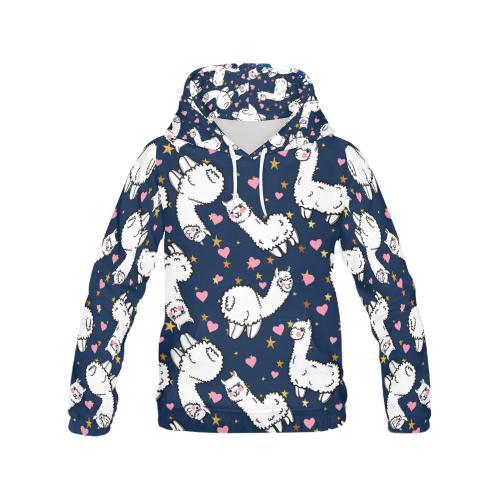 Llama Print Pattern Women Pullover Hoodie-grizzshop