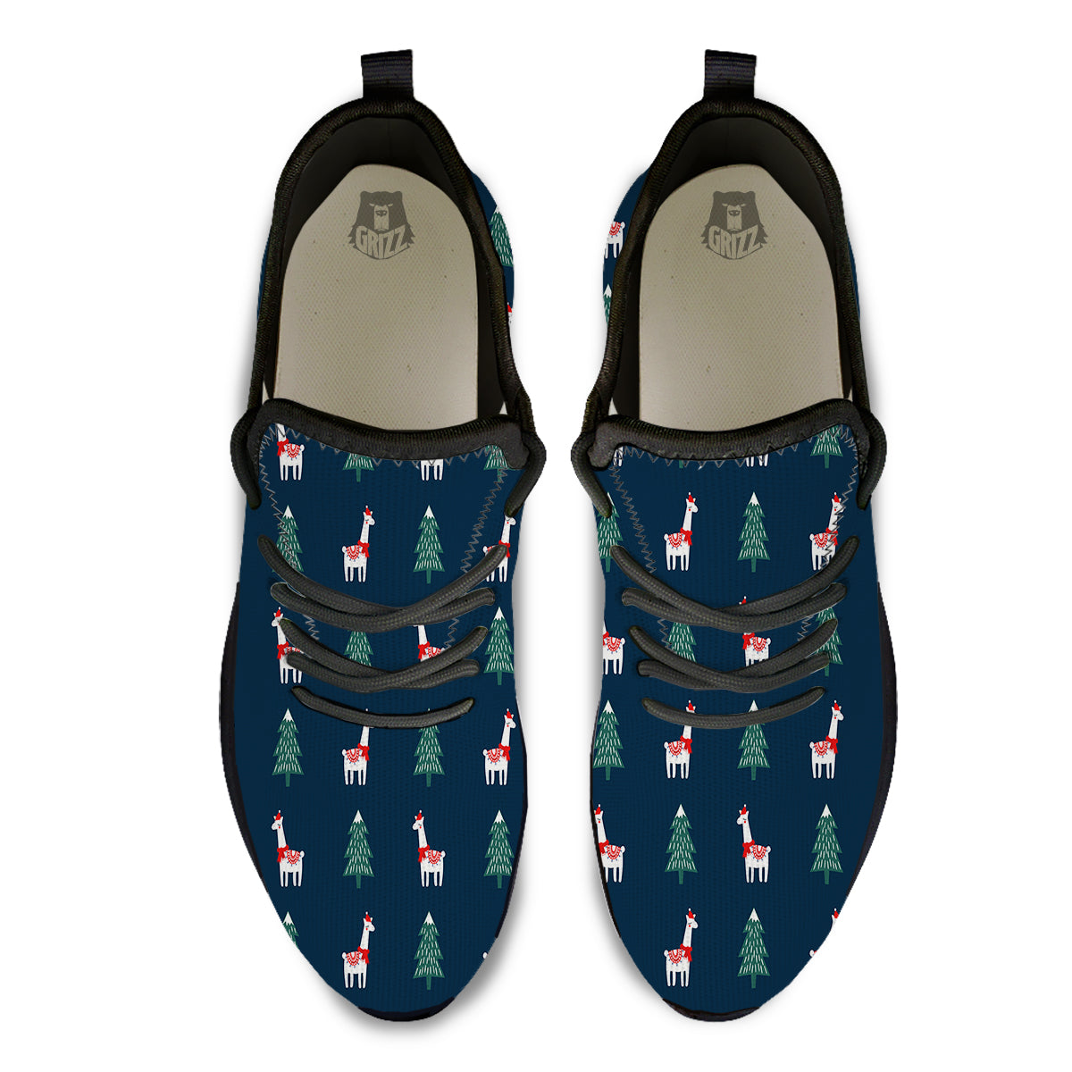 Llama Xmas Print Pattern Black Athletic Shoes-grizzshop