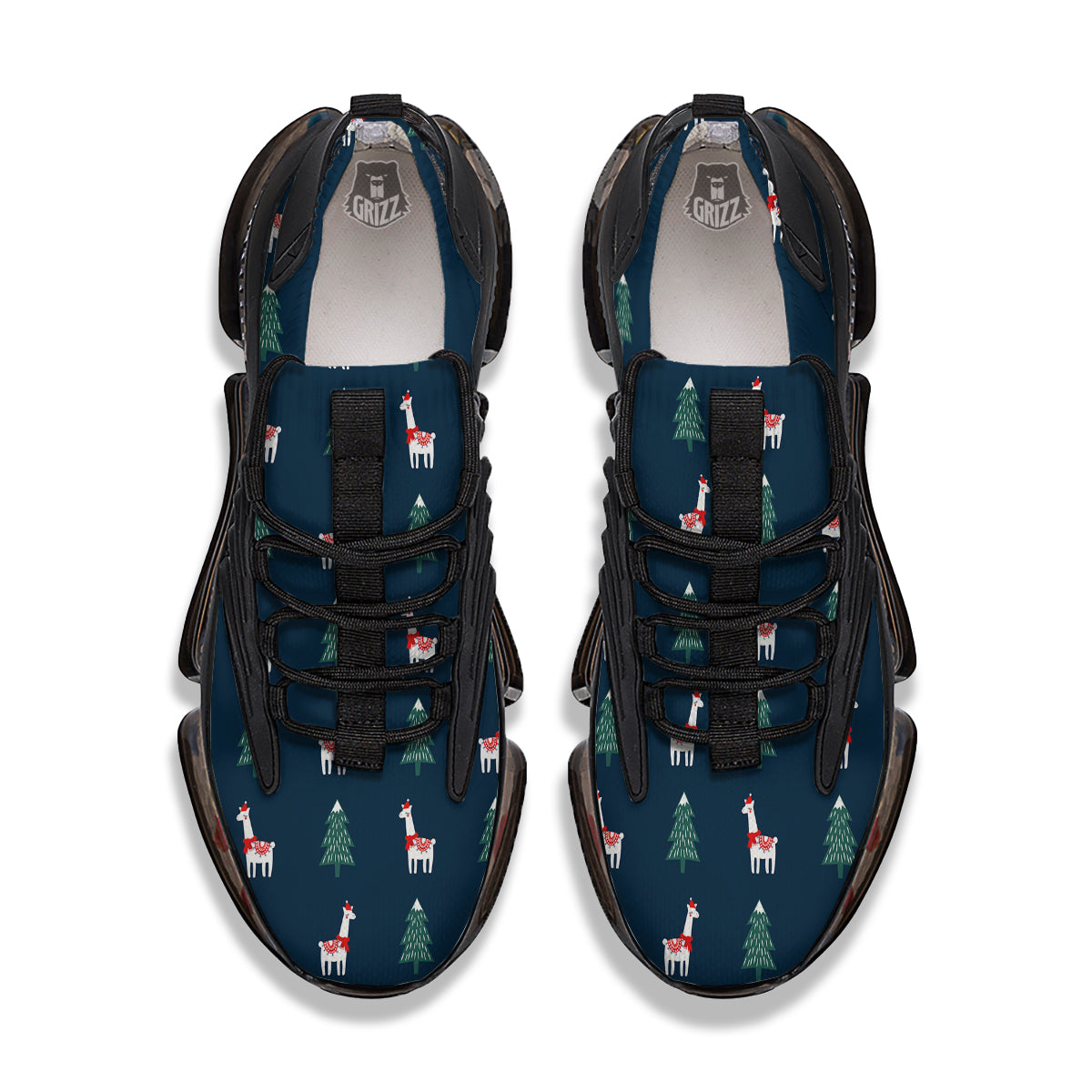Llama Xmas Print Pattern Black Gym Shoes-grizzshop