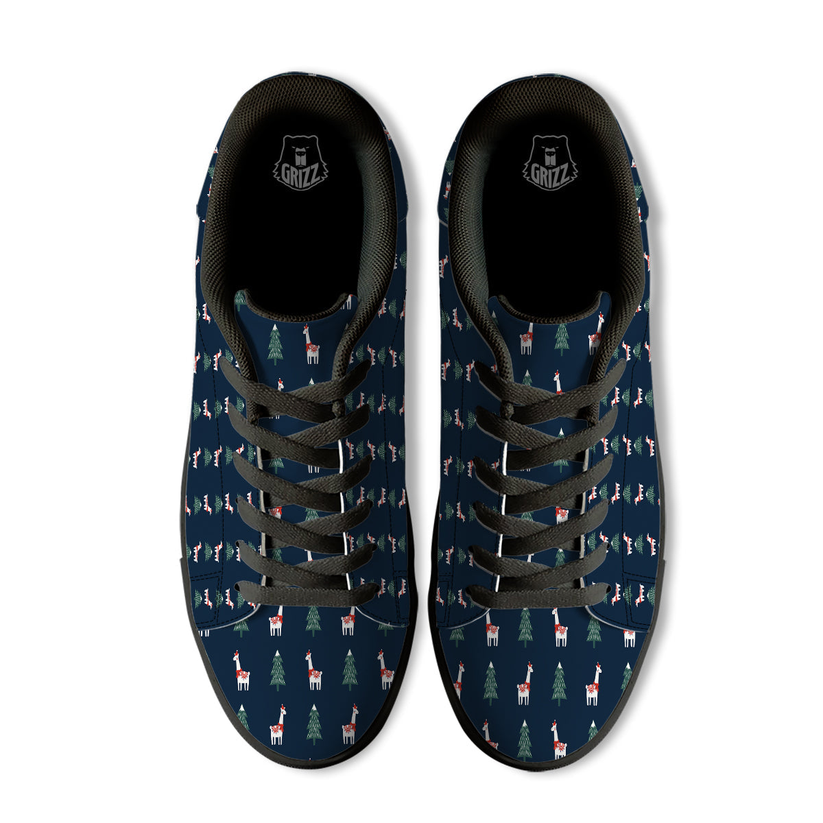 Llama Xmas Print Pattern Black Low Top Sneakers-grizzshop