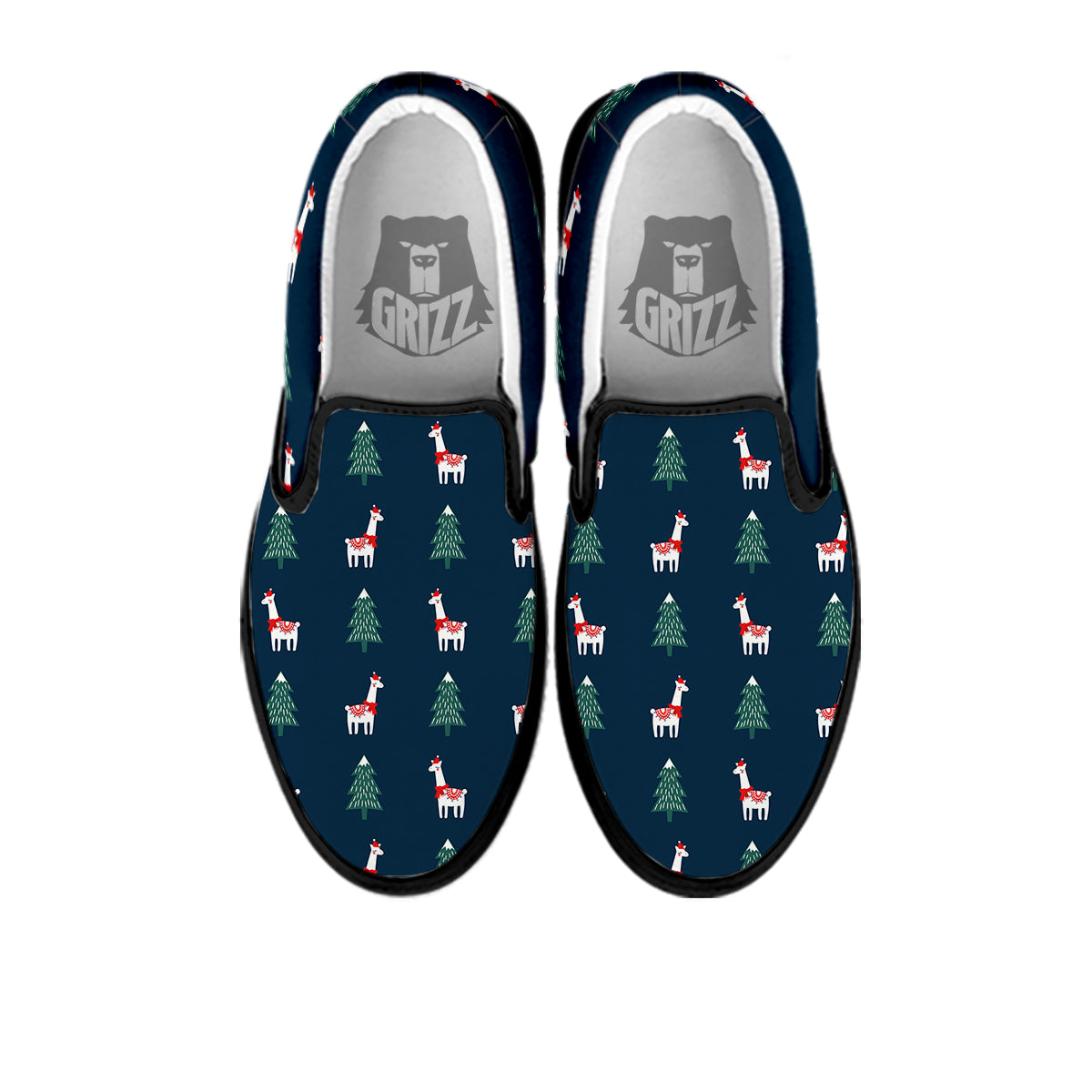 Llama Xmas Print Pattern Black Slip On Shoes-grizzshop