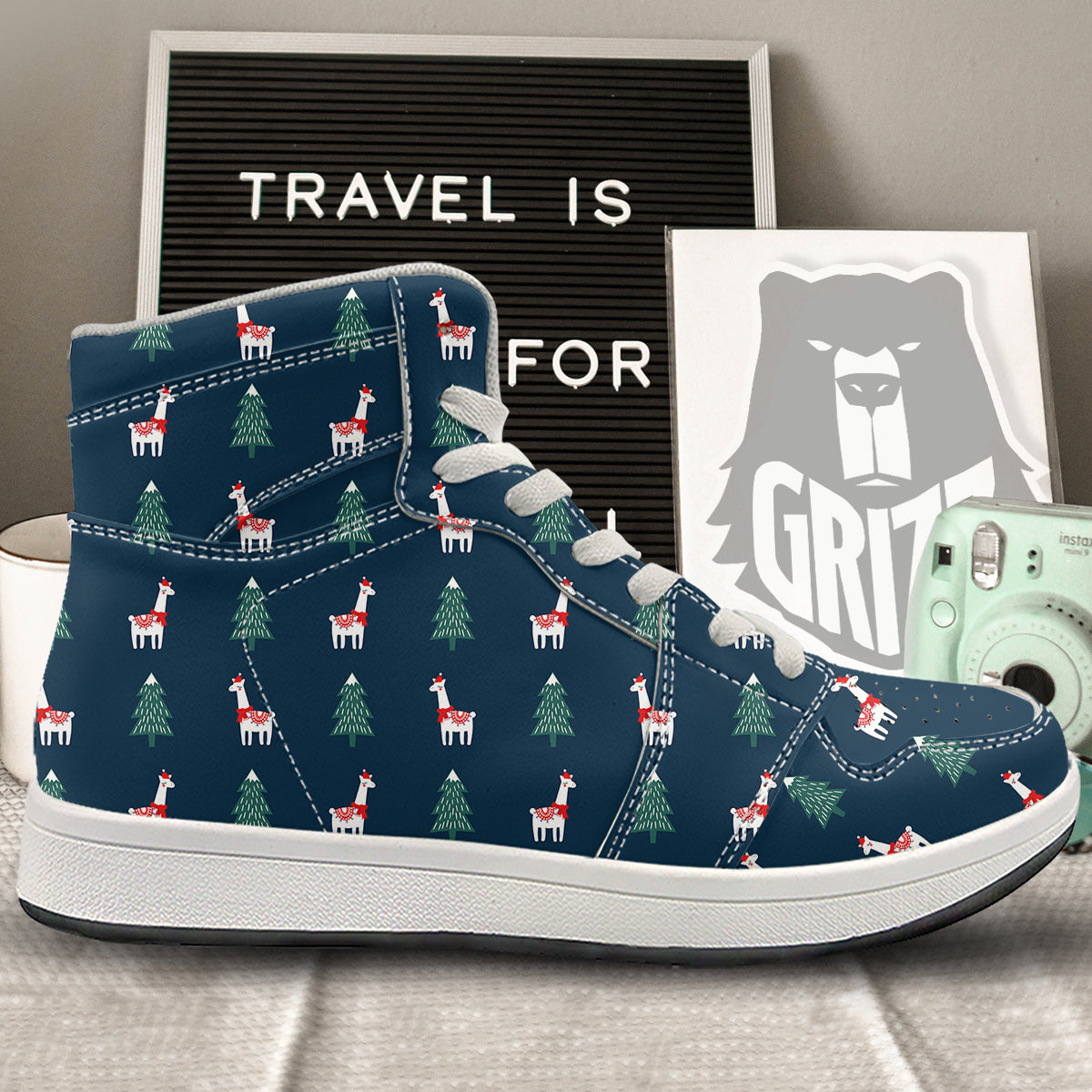 Llama Xmas Print Pattern High Top Sneakers-grizzshop