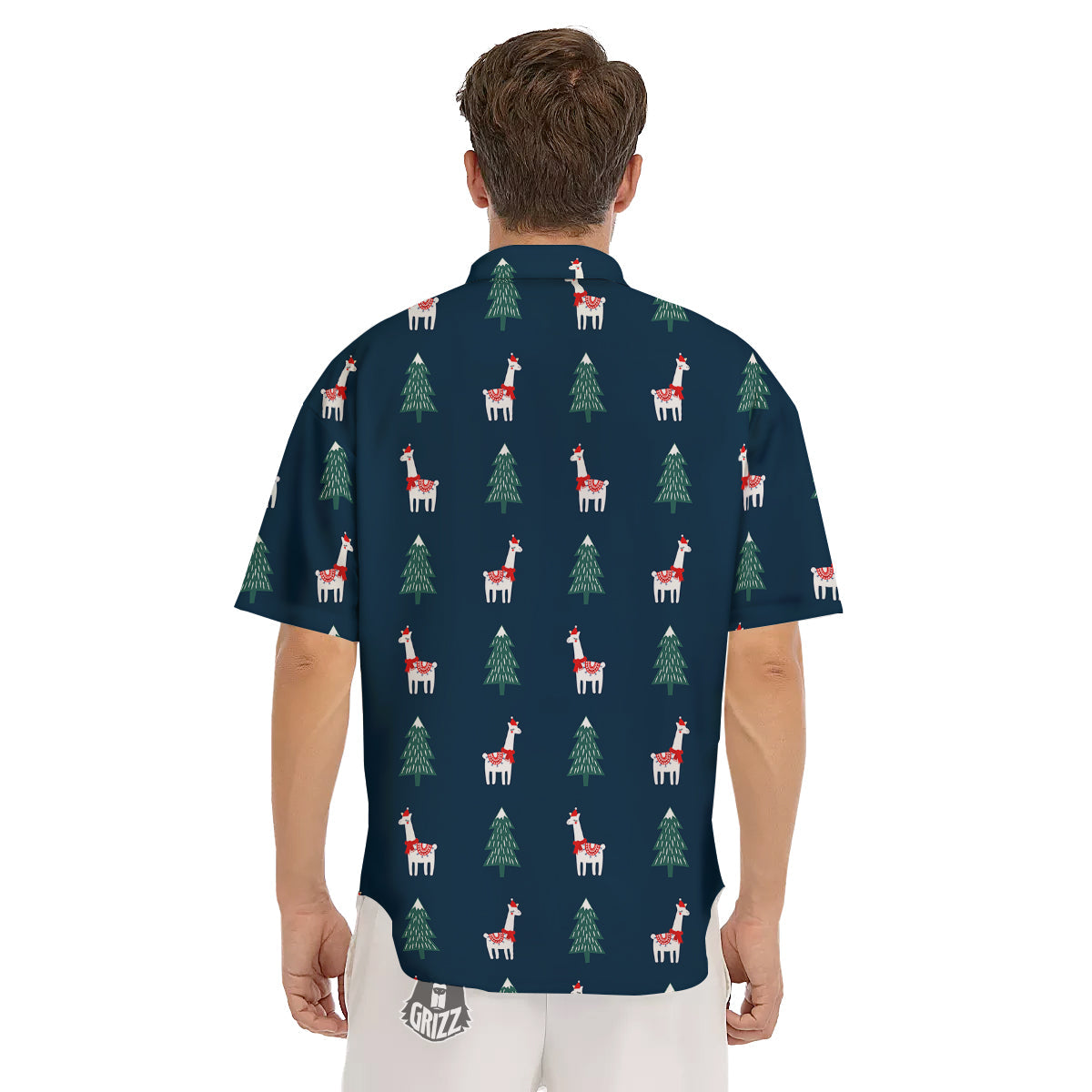 Llama Xmas Print Pattern Men's Short Sleeve Shirts-grizzshop