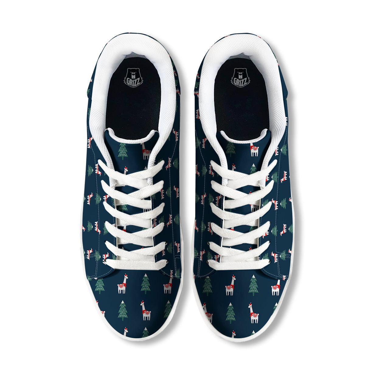 Llama Xmas Print Pattern White Low Top Sneakers-grizzshop