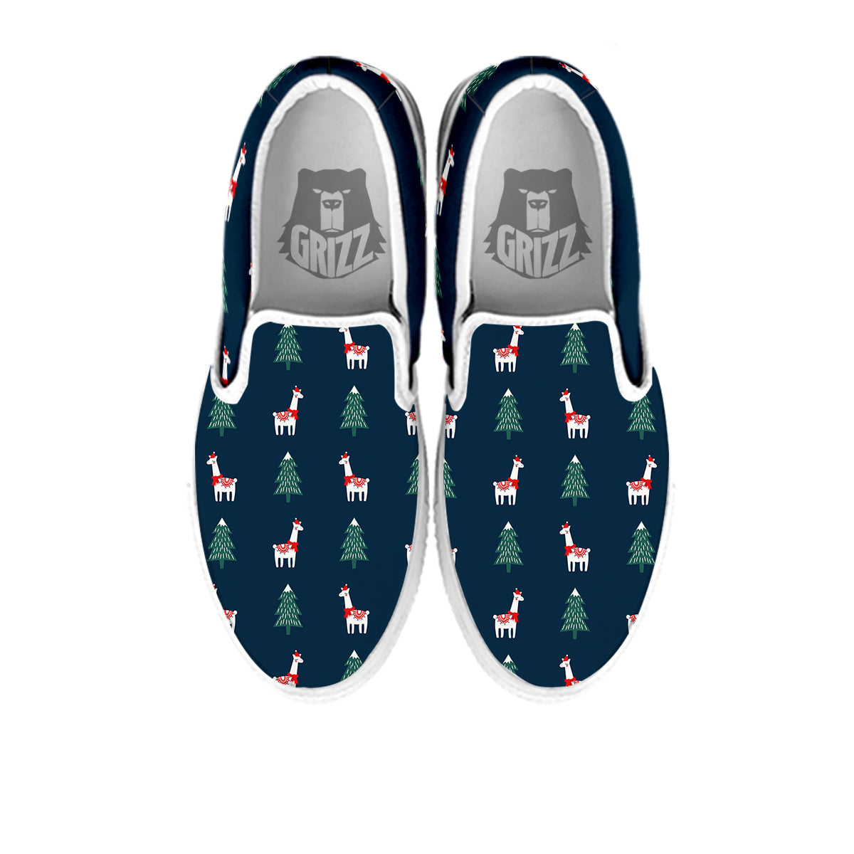 Llama Xmas Print Pattern White Slip On Shoes-grizzshop