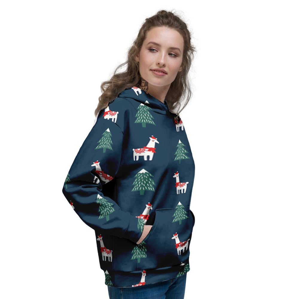 Llama Xmas Print Pattern Women's Hoodie-grizzshop