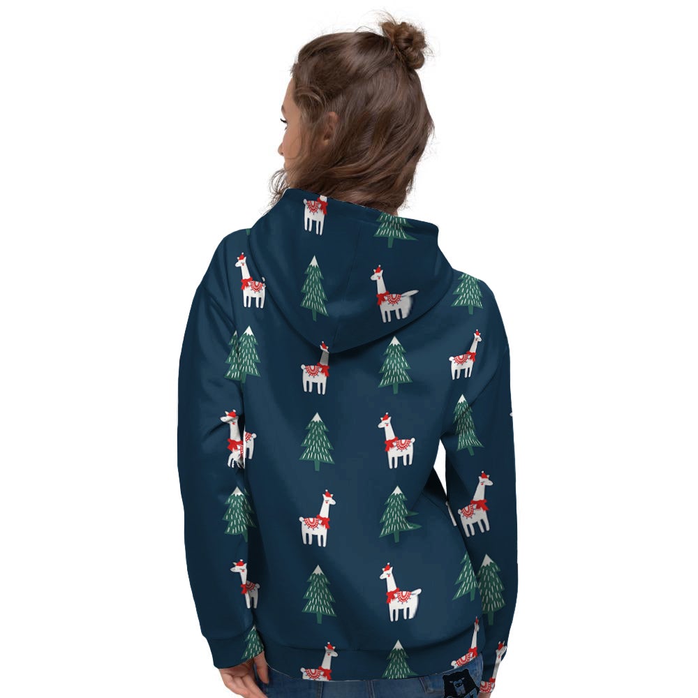 Llama Xmas Print Pattern Women's Hoodie-grizzshop