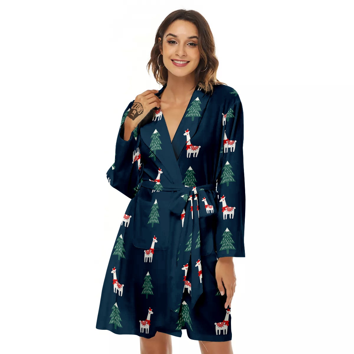 Llama Xmas Print Pattern Women's Robe-grizzshop