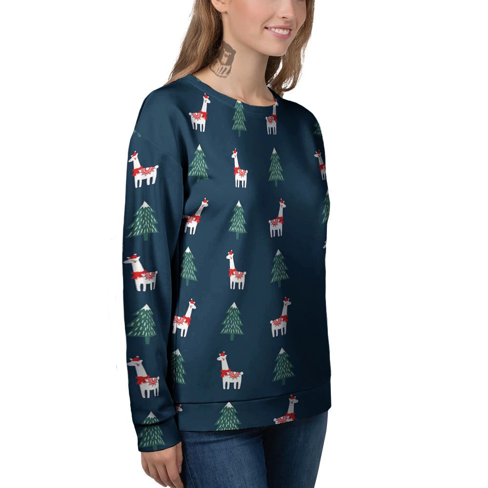 Llama Xmas Print Pattern Women's Sweatshirt-grizzshop