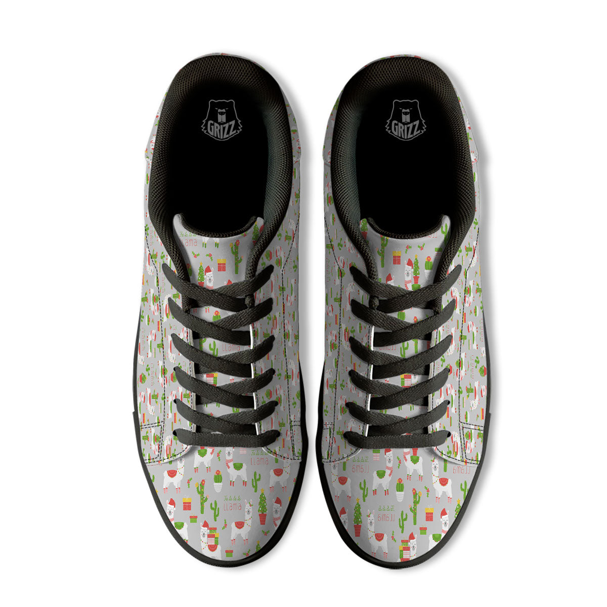 Llama Xmas Santa Claus Print Pattern Black Low Top Sneakers-grizzshop