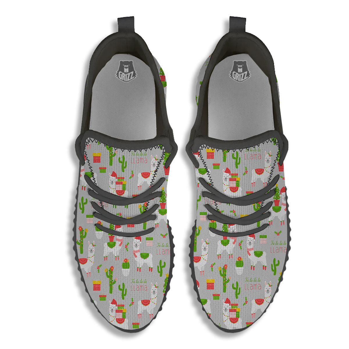 Llama Xmas Santa Claus Print Pattern Black Walking Shoes-grizzshop