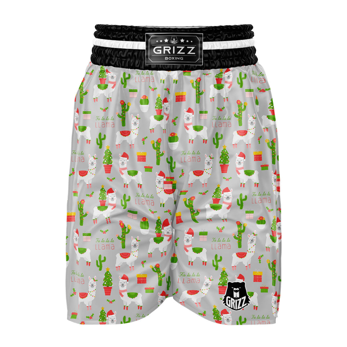 Llama Xmas Santa Claus Print Pattern Boxing Shorts-grizzshop