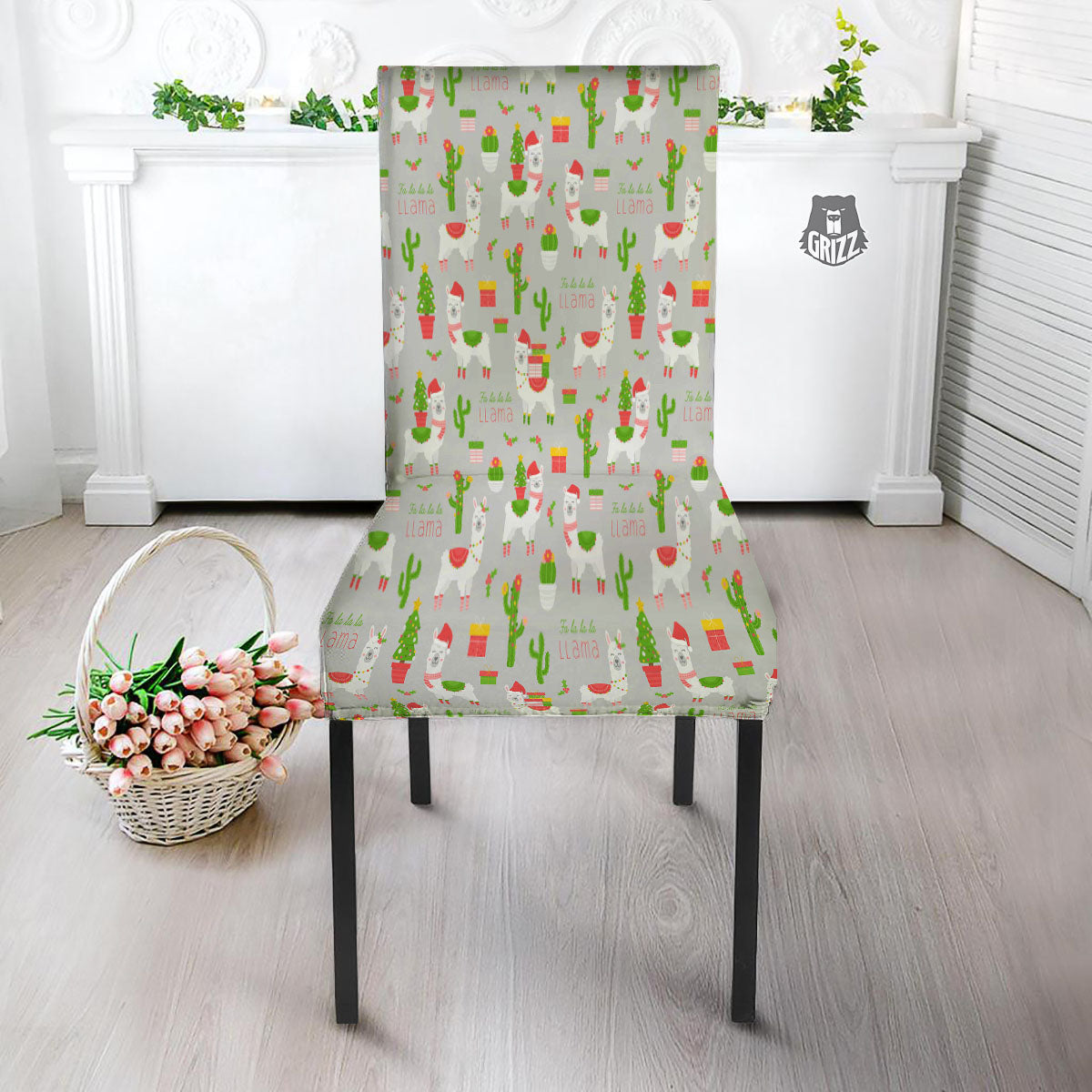 Llama Xmas Santa Claus Print Pattern Dining Chair Slipcover-grizzshop
