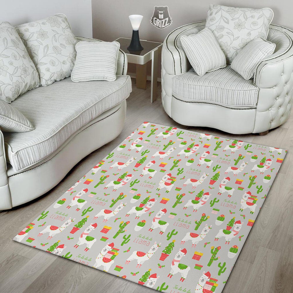 Llama Xmas Santa Claus Print Pattern Floor Mat-grizzshop