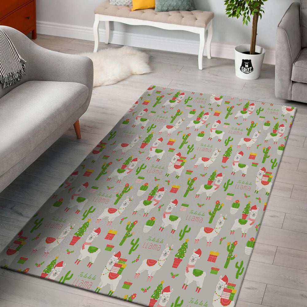 Llama Xmas Santa Claus Print Pattern Floor Mat-grizzshop