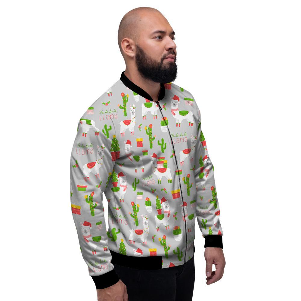 Llama Xmas Santa Claus Print Pattern Men's Bomber Jacket-grizzshop