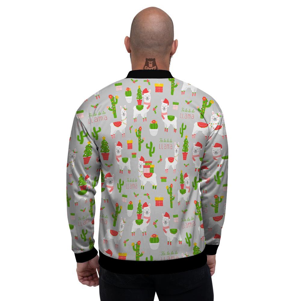 Llama Xmas Santa Claus Print Pattern Men's Bomber Jacket-grizzshop