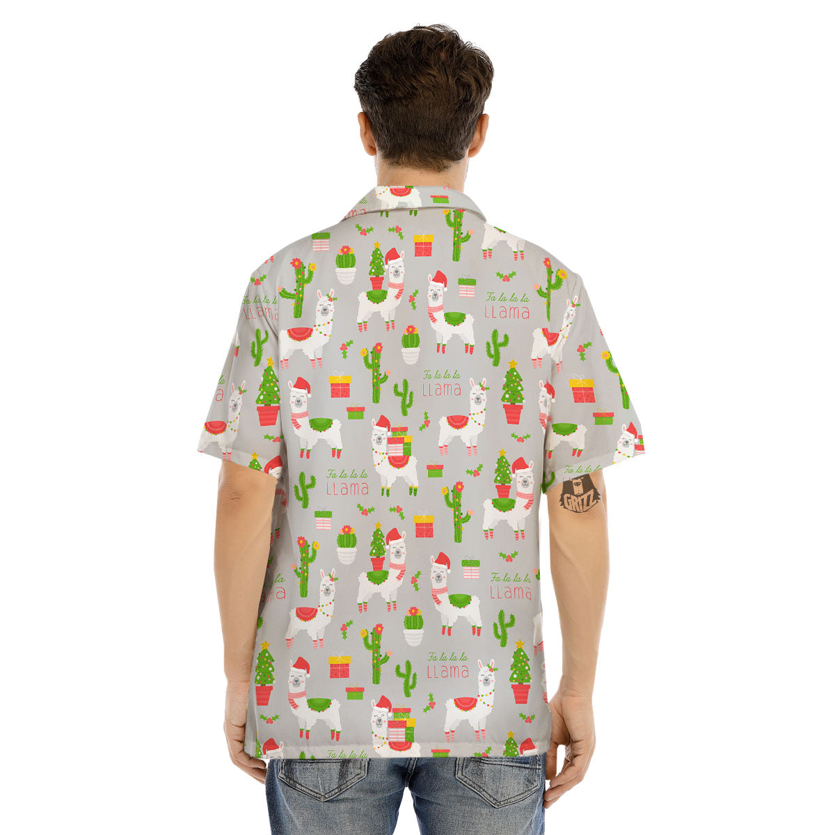 Llama Xmas Santa Claus Print Pattern Men's Hawaiian Shirt-grizzshop