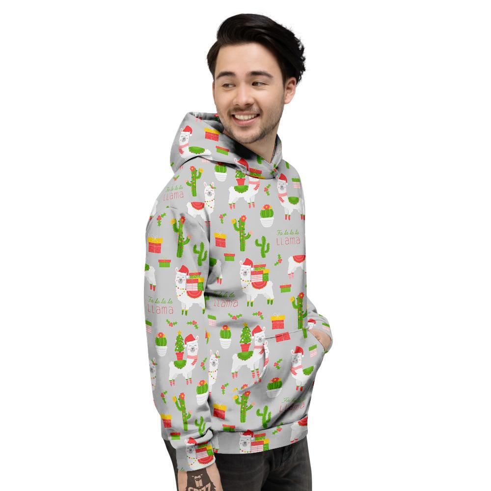 Llama Xmas Santa Claus Print Pattern Men's Hoodie-grizzshop