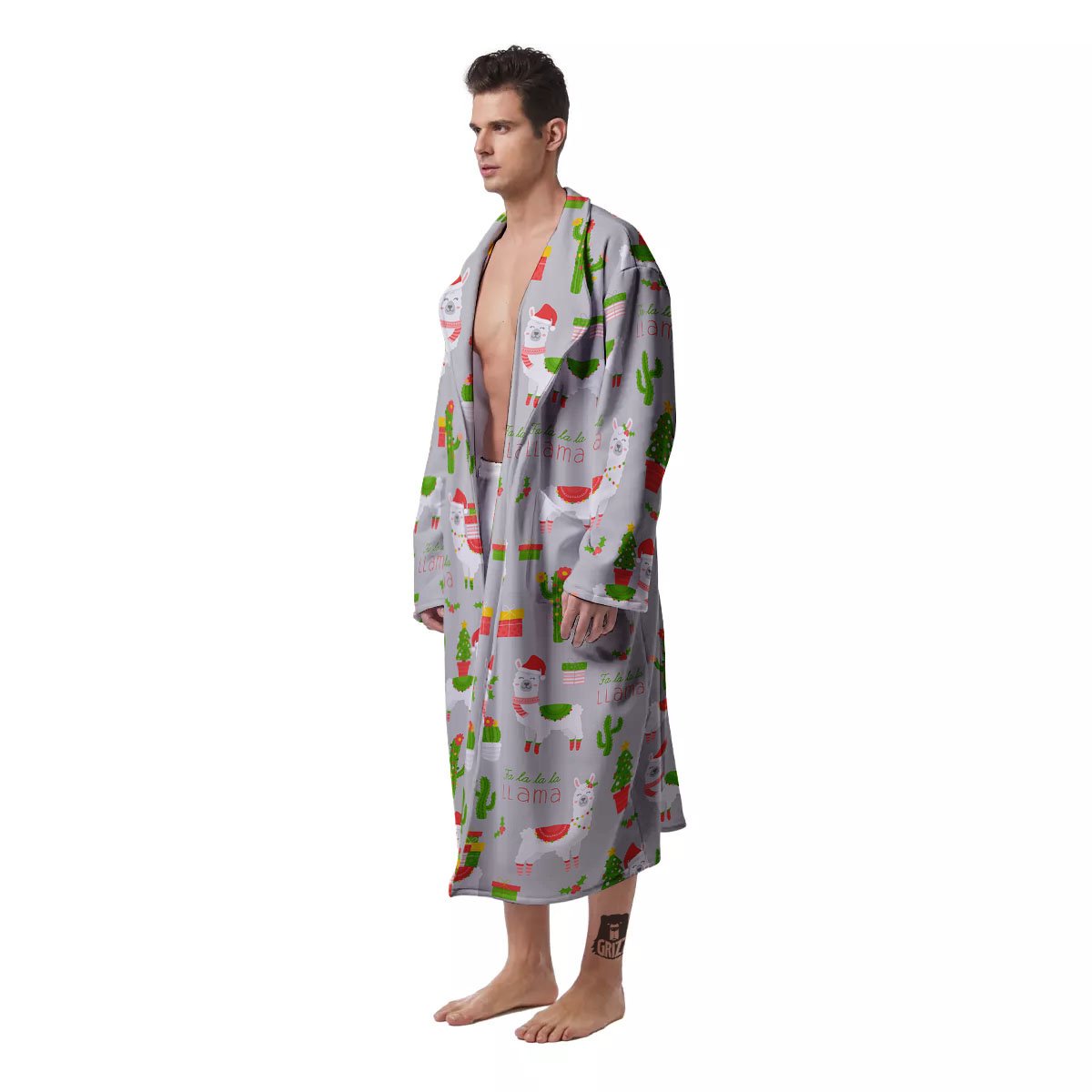 Llama Xmas Santa Claus Print Pattern Men's Robe-grizzshop