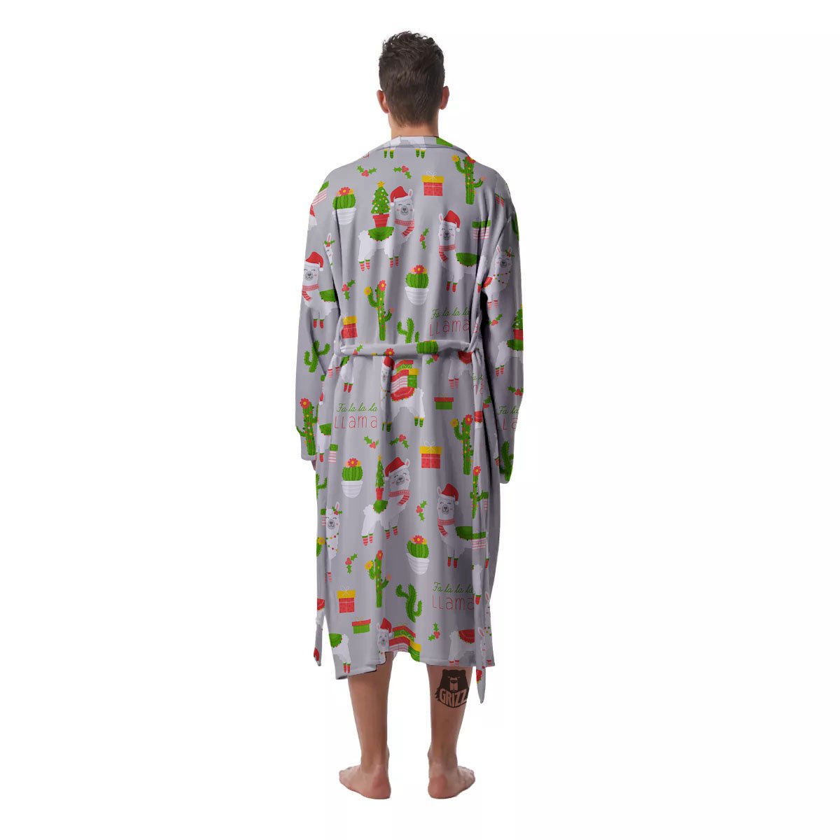 Llama Xmas Santa Claus Print Pattern Men's Robe-grizzshop