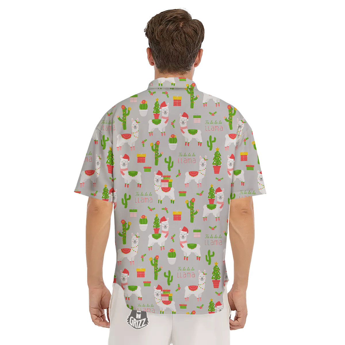 Llama Xmas Santa Claus Print Pattern Men's Short Sleeve Shirts-grizzshop