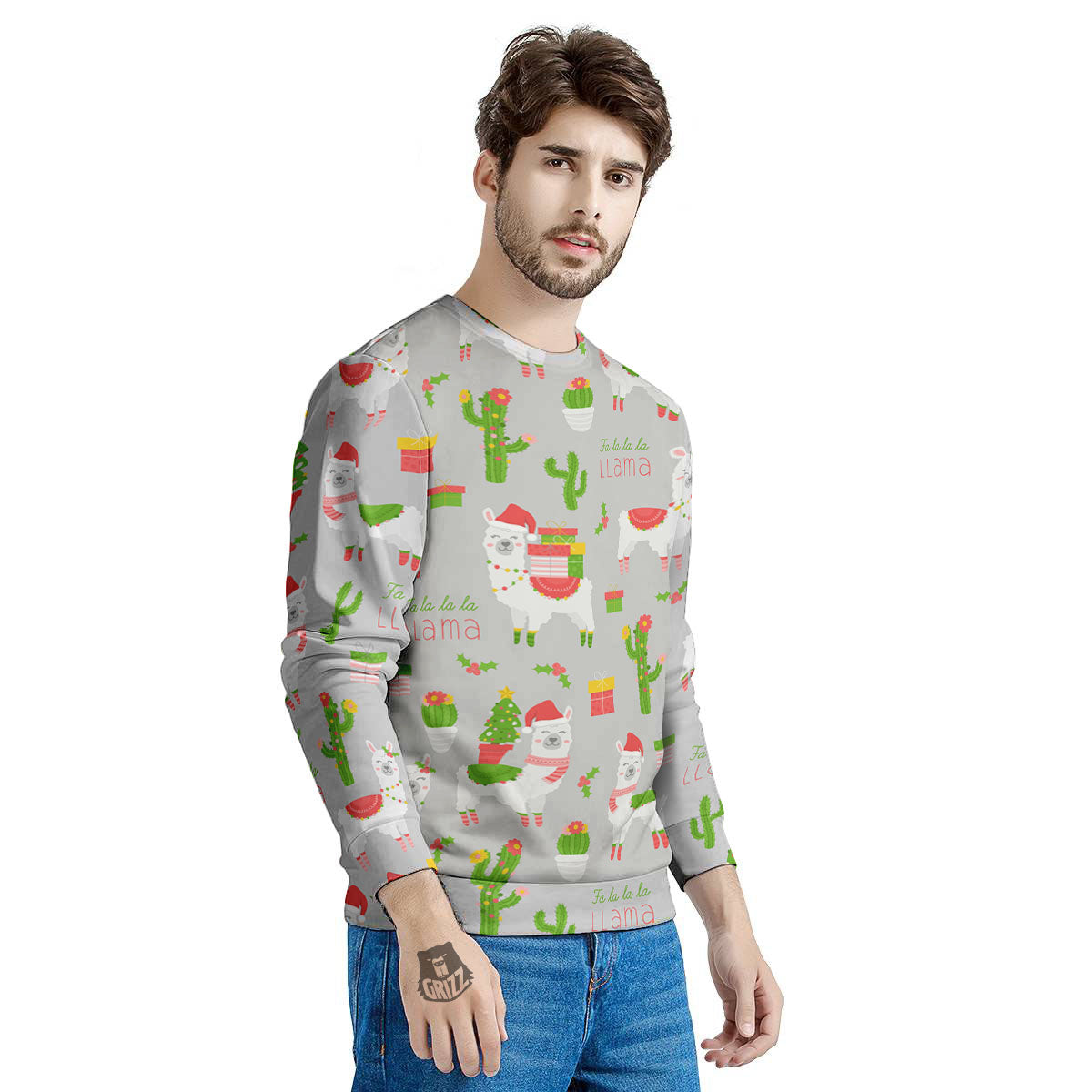 Llama Xmas Santa Claus Print Pattern Men's Sweatshirt-grizzshop