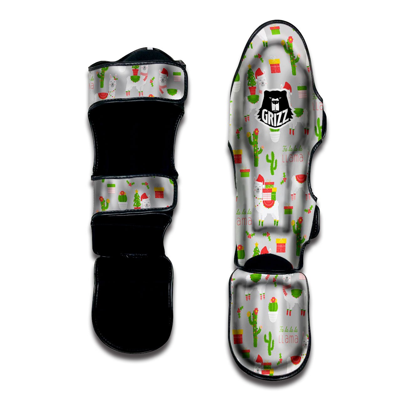 Llama Xmas Santa Claus Print Pattern Muay Thai Shin Guards-grizzshop