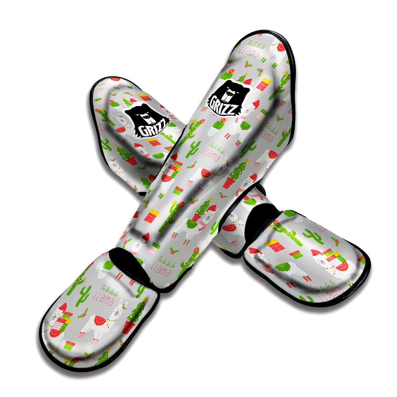 Llama Xmas Santa Claus Print Pattern Muay Thai Shin Guards-grizzshop