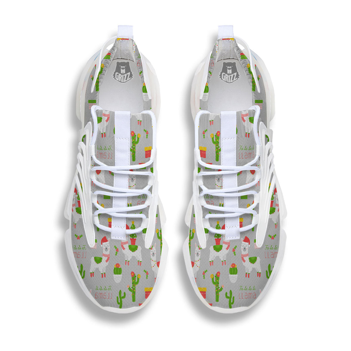Llama Xmas Santa Claus Print Pattern White Gym Shoes-grizzshop